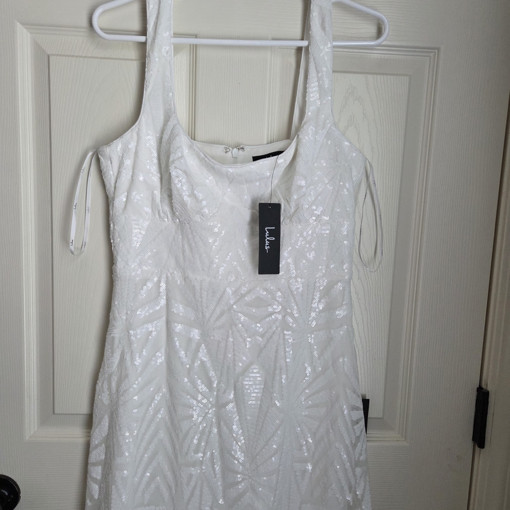 NEW Lulu's White Sequin Square Neck Mini Dress - Picture 3 of 8